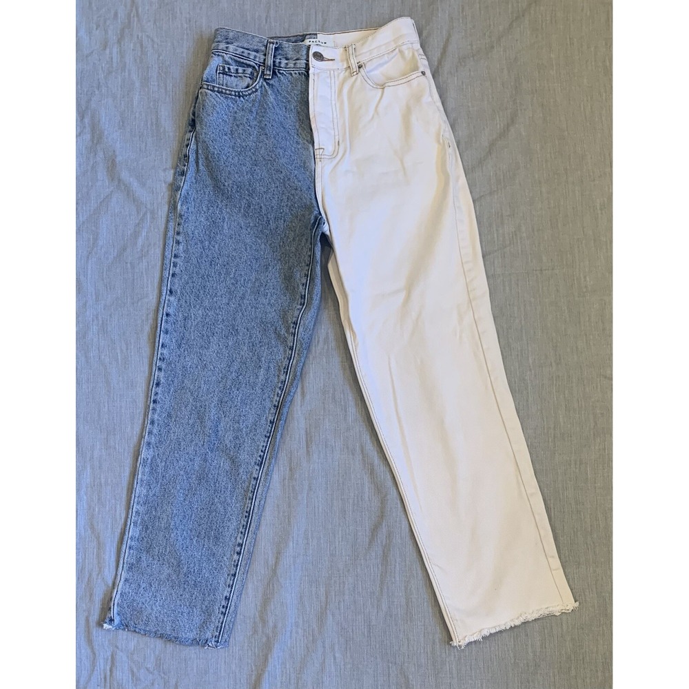 PacSun Two-Tone High-Rise Straight Jeans - Blue & White